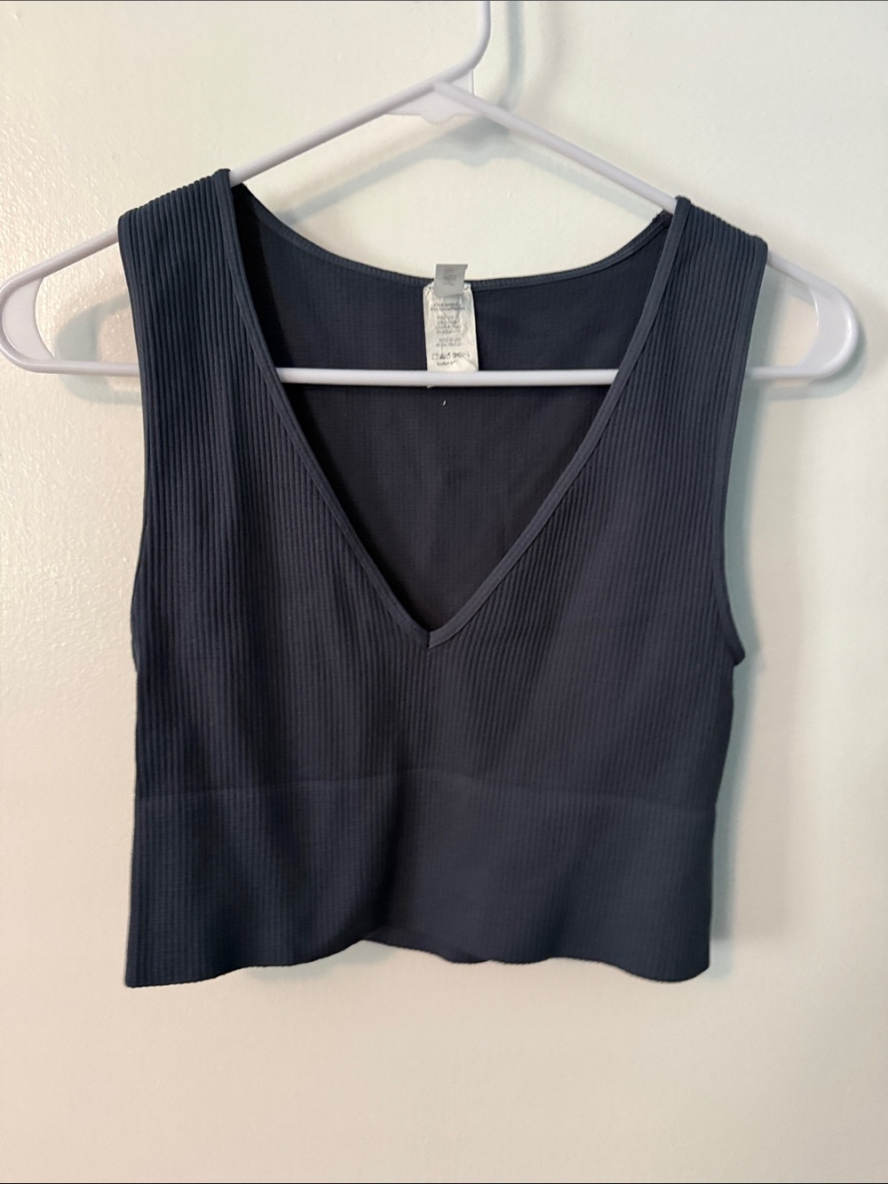 Nikibiki Ribbed V-Neck Crop Top - Slate Blue